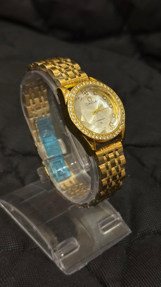 Omega Golden Stainless Steel Women Watch