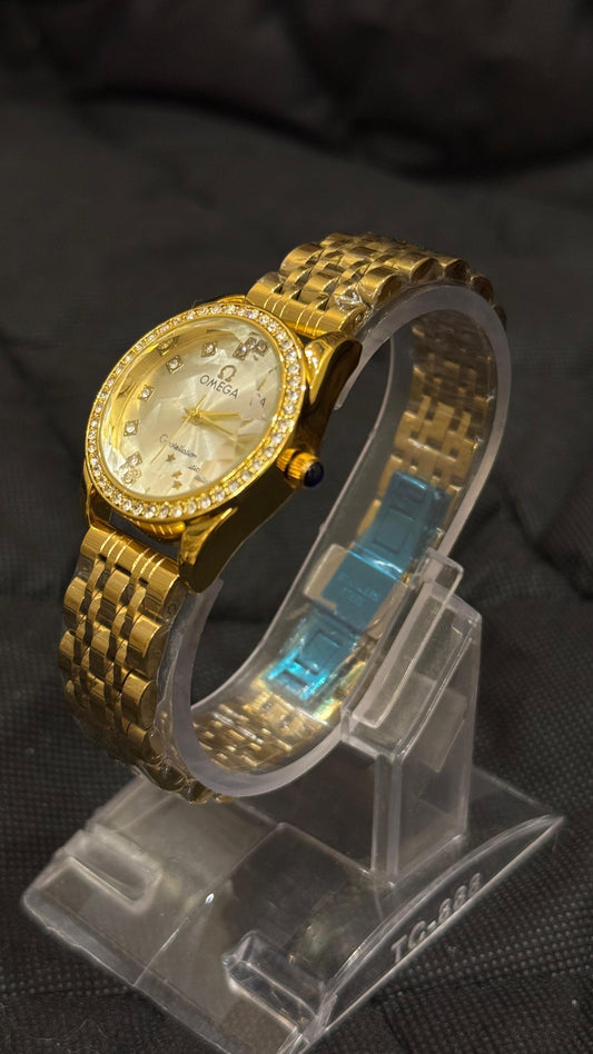 Omega Golden Stainless Steel Women Watch
