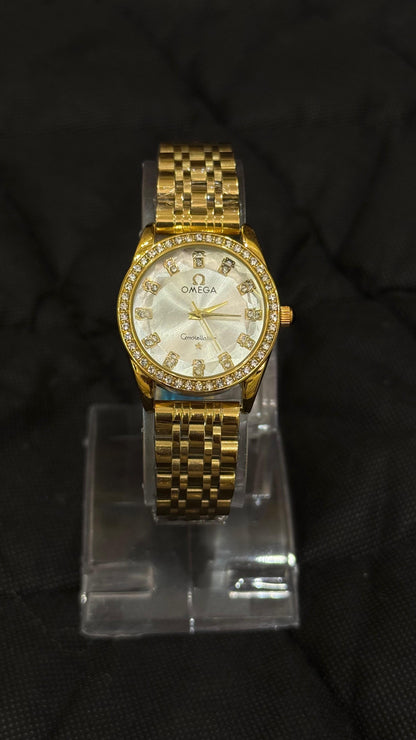 Omega Golden Stainless Steel Women Watch